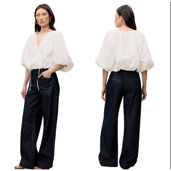 NEW Rebecca Taylor Puff Cuffs Short Sleeve Priya Bubble Top White Size: XS - Picture 8 of 8